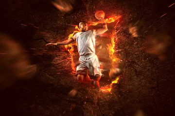 Fotobehang Basketbalspeler in brand © lassedesignen