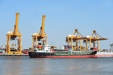 Container cargo freight ship with blue sky