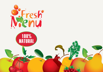 menus for juice and fresh juices from various fruits