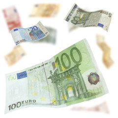Flying Euro banknotes