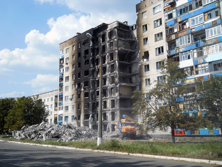 Ruined house in Lysychansk