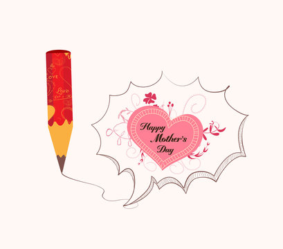 mothers day with pencil drawing love heart bubble card