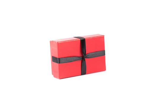 Red gift box on white background isolated