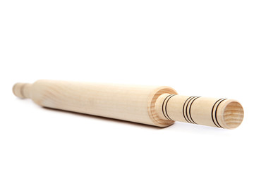 Wooden rolling pin isolated on white background.