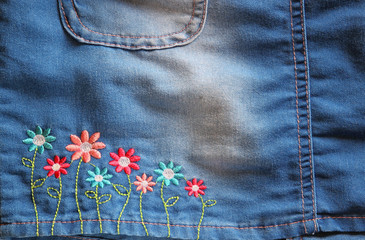 Detail of blue jeans skirt