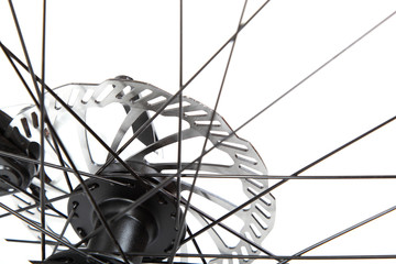 Obraz premium Bicycle wheel with spokes on a white background.