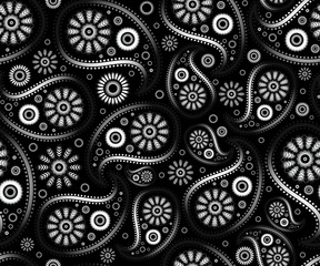 seamless paisley ornament black white vector floral background