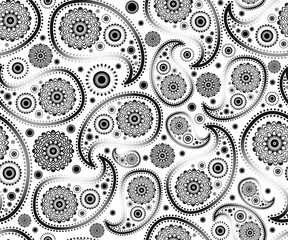 seamless paisley ornament black white vector floral background