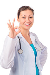 Happy nurse portrait on white background