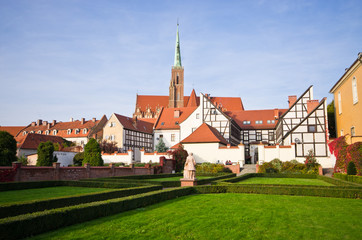 Church and garden on Ostrow Tumski, Wroclaw, Poland