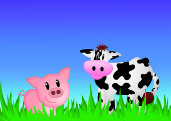 Kuh und Schweinchen / Süss / Wallpaper