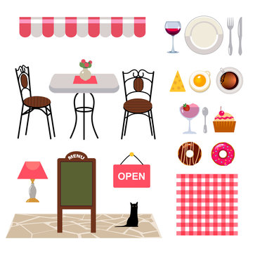set of vector objects for cafe business
