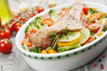 Roasted fish with vegetables