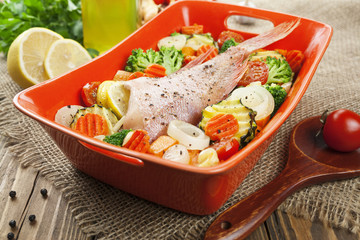 Roasted fish with vegetables
