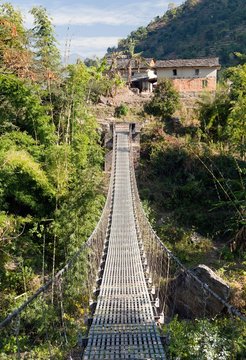 rope hanging suspension bridge in Nepal