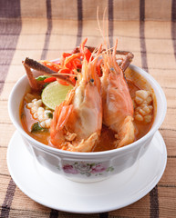 Tom Yum seafood soup or spicy tom yum seafood soup ,Thai food