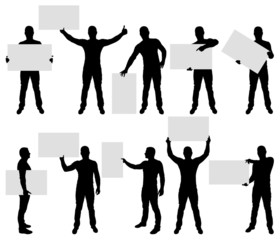 Male silhouettes holding blank sign
