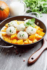 Baked pumpkin and chicken meatballs