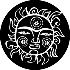 Ethnic sun totem. Black and white style.