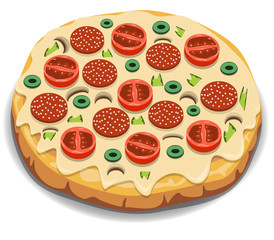 Vector Italian pizza with tomato, sausage and mushrooms