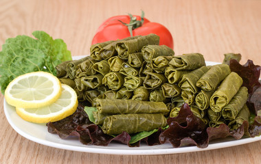Grape leaves stuffed with meat and rice.