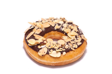almond chocolate donut isolated on white background