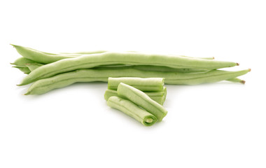 fresh green beans on white background