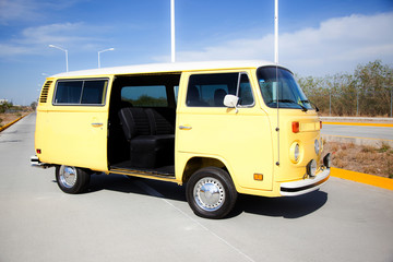 Perspective of a yellow bus