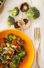 Fresh diet food - broccoli with mushrooms