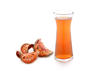 a Glass of bale fruit tea on white background