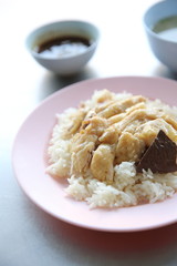 Thai food gourmet steamed chicken with rice , khao mun kai in wo
