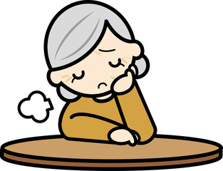 ため息をつくおばあちゃん
