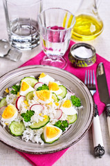 White rice with radish, cucumber and eggs