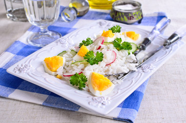 White rice with radish, cucumber and eggs