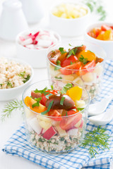 vegetable salad with cottage cheese in a glass