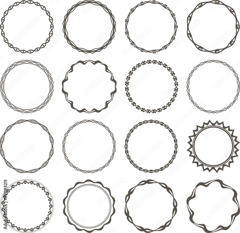 Poster set of 16 simple round frames.