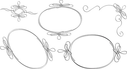 Set of oval outline frames and decorative elements.