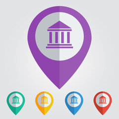 Vector flat color pins with building icon