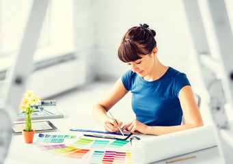 woman working with color samples for selection