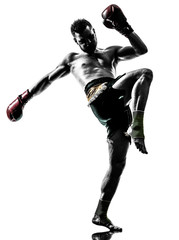 one man exercising thai boxing silhouette
