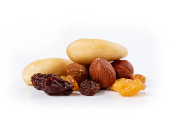 Mix of nuts close up on white