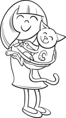 girl with kitten coloring page