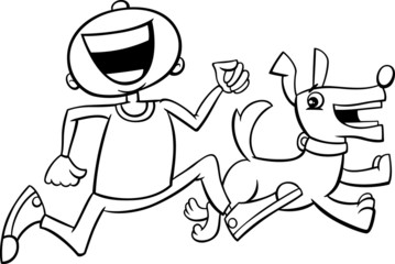 boy with puppy coloring page
