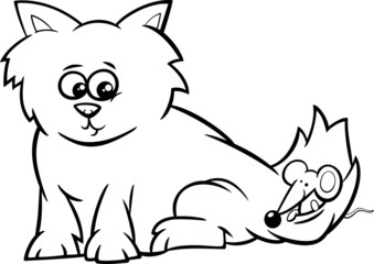 kitten with mouse coloring page