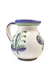 Old ceramic water pitcher isolated on white