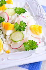 White rice with radish, cucumber and eggs