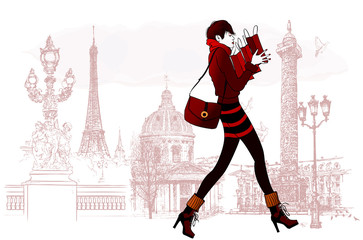 Frau beim Einkaufen in Paris