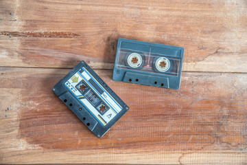 Cassette tape on wood board