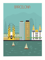 Barcelona city travel illustration - obrazy, fototapety, plakaty