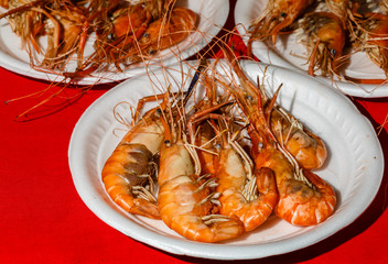 Ready food in the market in Thailand - boiled shrimps